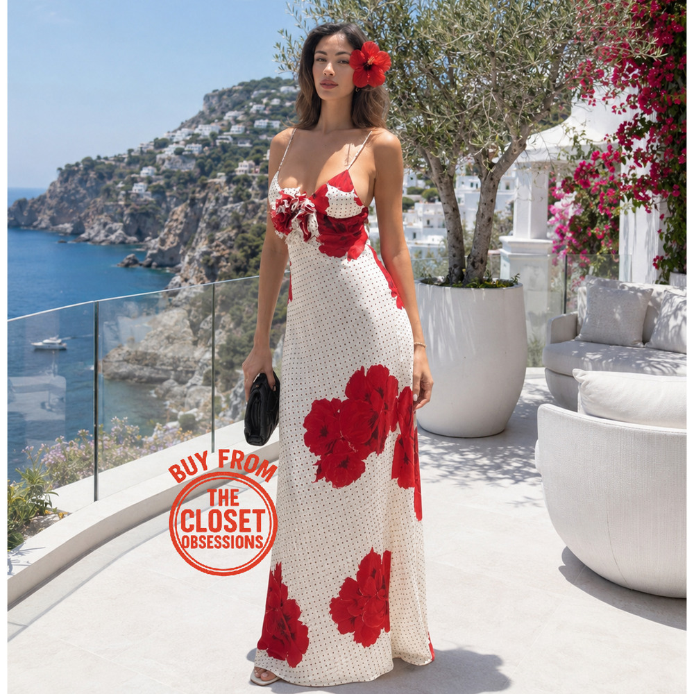 Zara NWT Red Floral 3D Flower Maxi Dress S L - Picture 3 of 16